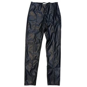 She + Sky Boutique Black Faux Leather Front Slit Pencil Pants Size Small